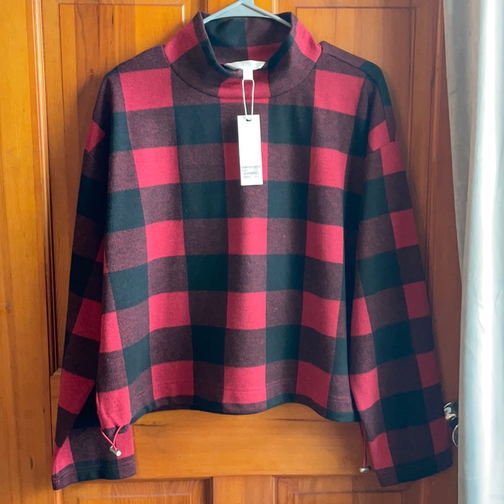 BB Dakota Red black Buffalo check sweater large